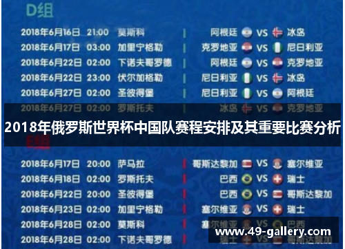 2018年俄罗斯世界杯中国队赛程安排及其重要比赛分析